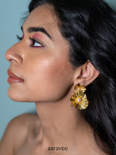 Floret Golden Earrings- 925 Sterling Silver